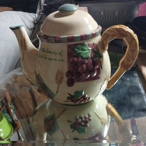 Vintage Ceramic Teapot with Grapes Design